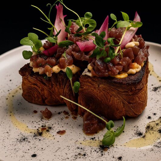 Tartar de atún sobre brioche auroch